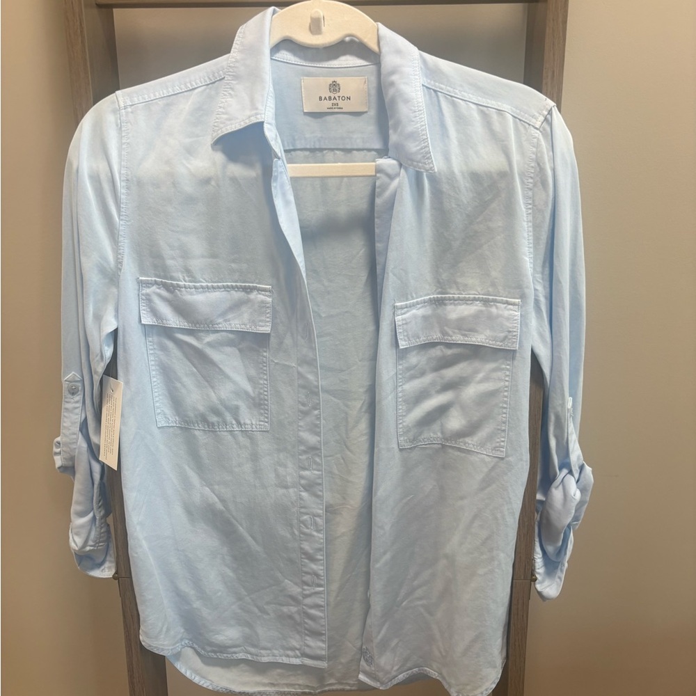 Babaton Pale Blue Women's Casual Button-Down Shirt BNWT 2XS (Made big)